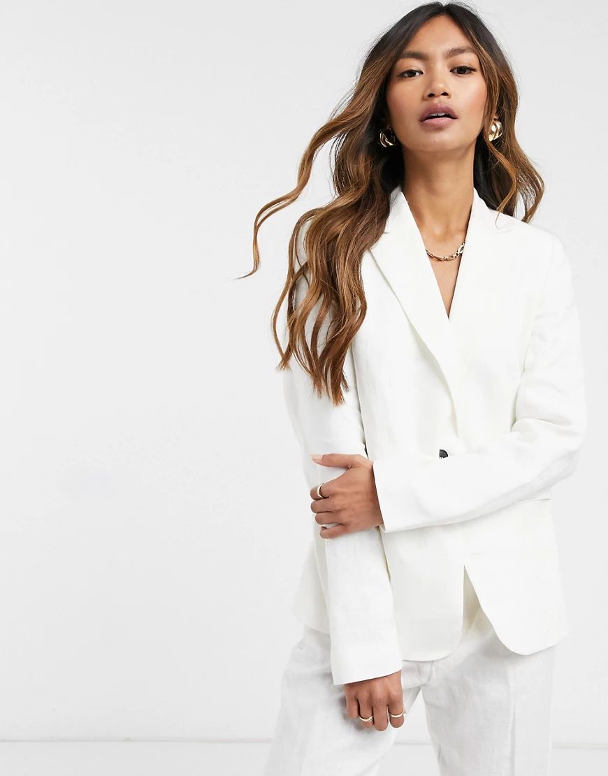 Mango co ord linen blazer in white | ASOS (Global)