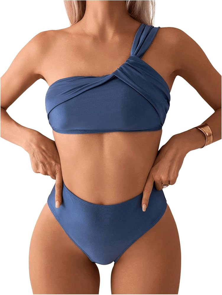 SOLY HUX Women's Twist One Shoulder Bathing Suit High Waisted Bikini Sets Two Piece Swimsuit | Amazon (US)