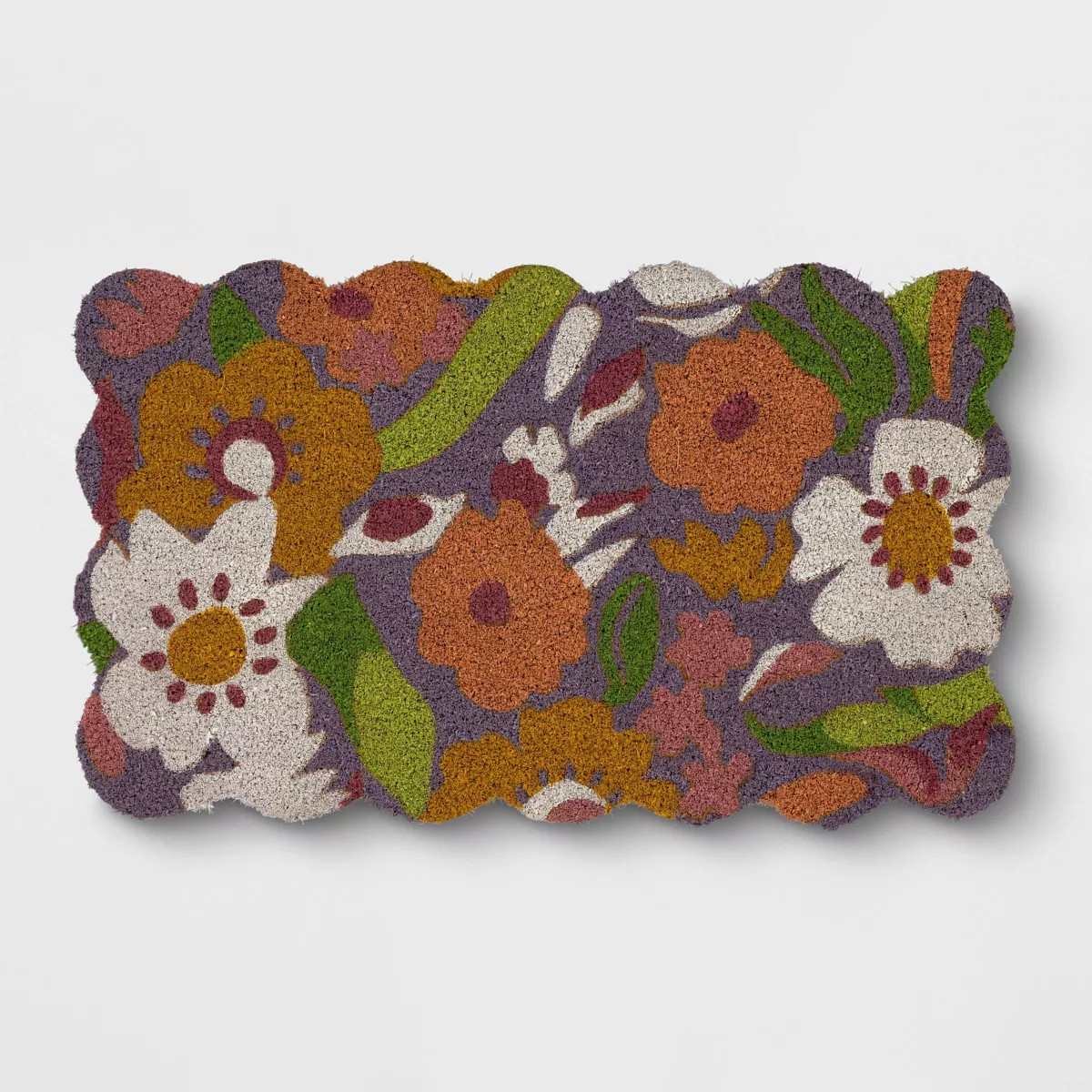 1'6"x2'6" Floral Spring Scalloped Tufted Outdoor Coir Doormat Lavender - Threshold™ | Target