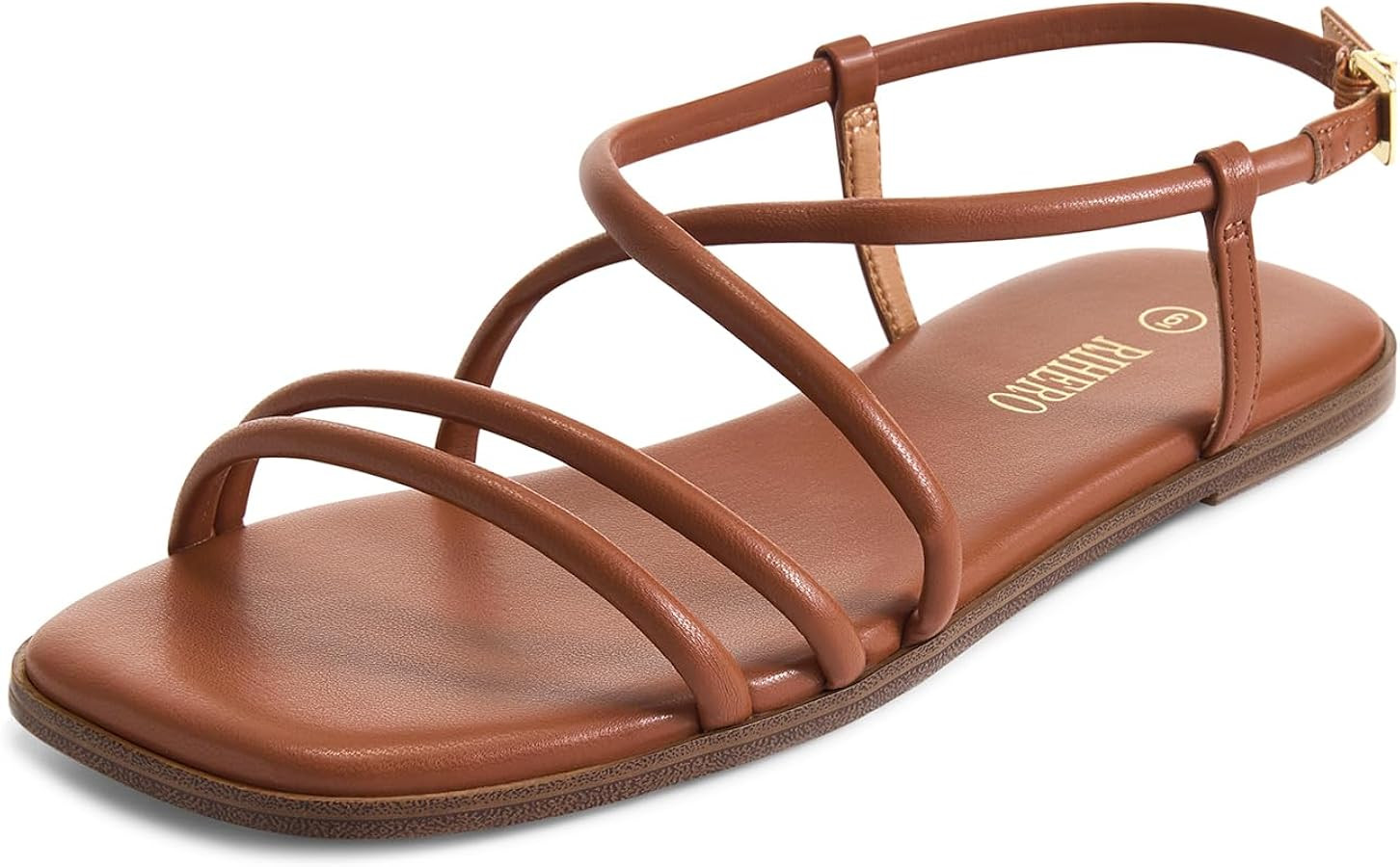 Rihero Strappy Sandals for Women Dressy Flat Sandals Comfortable Slip On Leather Brown Sandals wi... | Amazon (CA)