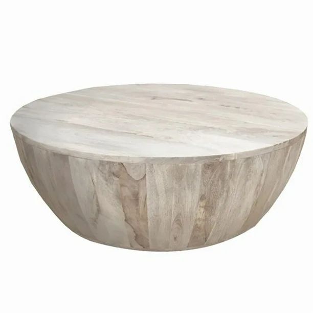 Distressed Mango Wood Coffee Table in Round Shape, Washed Light Brown | Walmart (US)