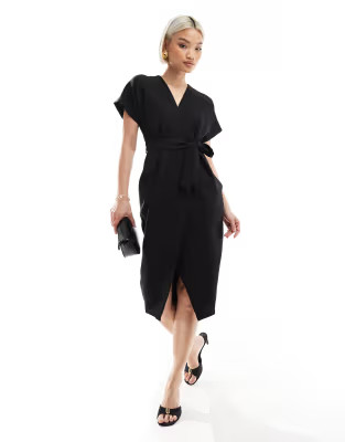 Closet London wrap tie midi dress in black | ASOS (Global)