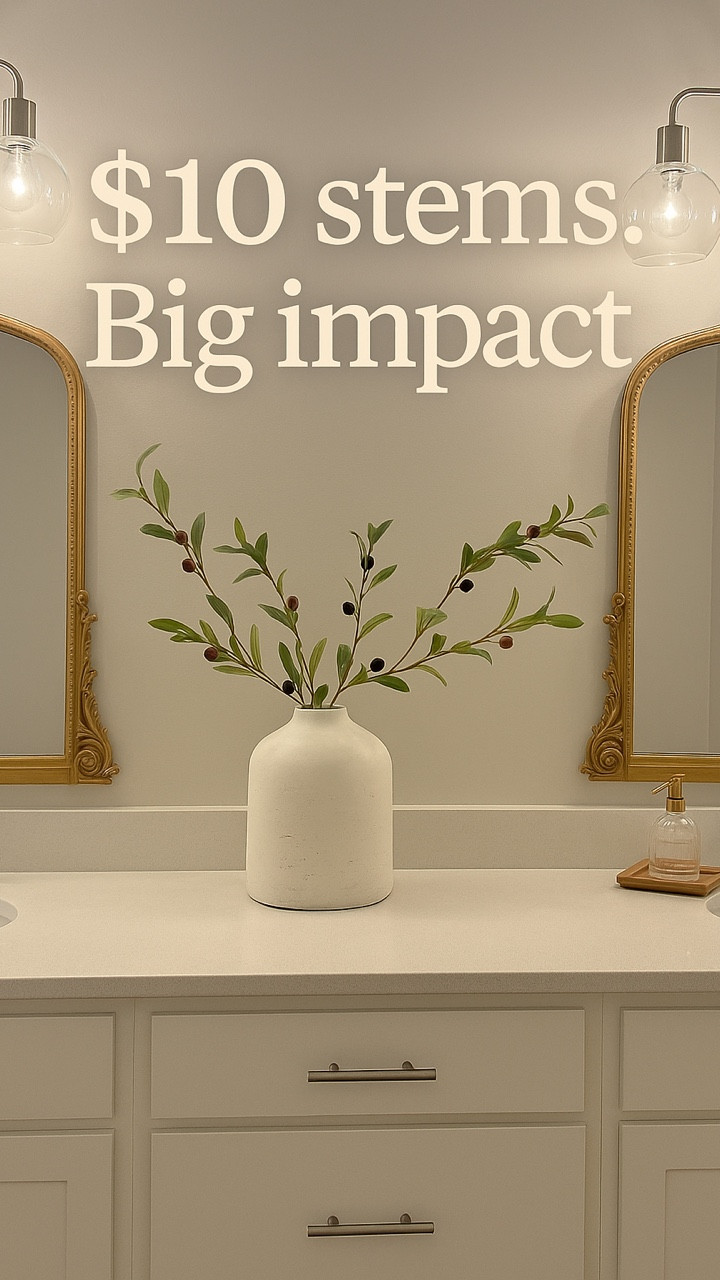 No demo. No drama. Just $9 stems.

This is your sign that one swap can change the whole vibe 💁🏼‍♀️

➕ Mixing metals
➕ A little greenery
➕ No renovation required

Save it. Style it. Steal it. 🫶🏻

Links in LTK — follow for weekly styling swaps!

#BathroomRefresh #BudgetHomeDecor #WalmartHomeFinds #NoRenovationNeeded #SmallSpaceGlowUp 
#MixedMetals #BathroomStyling #HomeDecorTips #DecorateWithKatie #AffordableHomeStyle