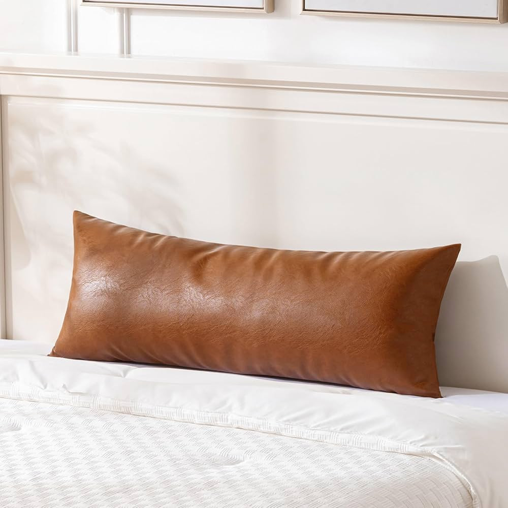 Fancy Homi Brown Boho Long Lumbar Faux Leather Body Decorative Throw Pillow Cover 14x36 Inch for ... | Amazon (US)
