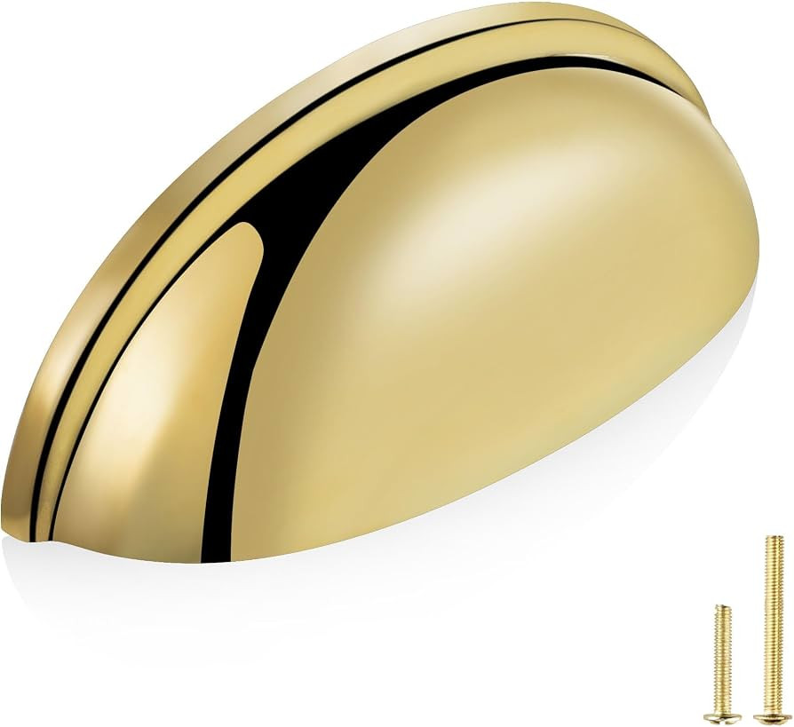 QOGRISUN 2-Pack Unlacquered Brass Cabinet Cup Pulls, Gold Bin Cup Drawer Dresser Handles, 3-Inch ... | Amazon (US)