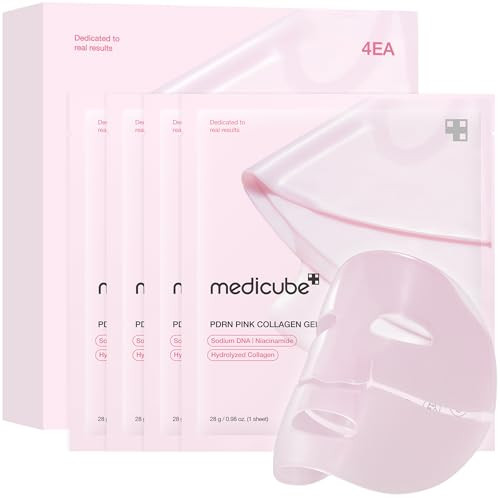 medicube Salmon DNA PDRN pink collagen jelly gel mask | overnight face mask for glass glow skin- elasticity, hydrating, firming and moisturizing | korean skincare, 28g, 4ea | Amazon (US)