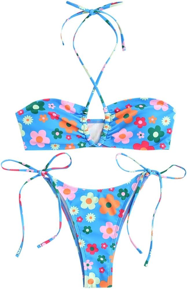 Blue Multicolor Flower Bikini Colorful | Amazon (US)