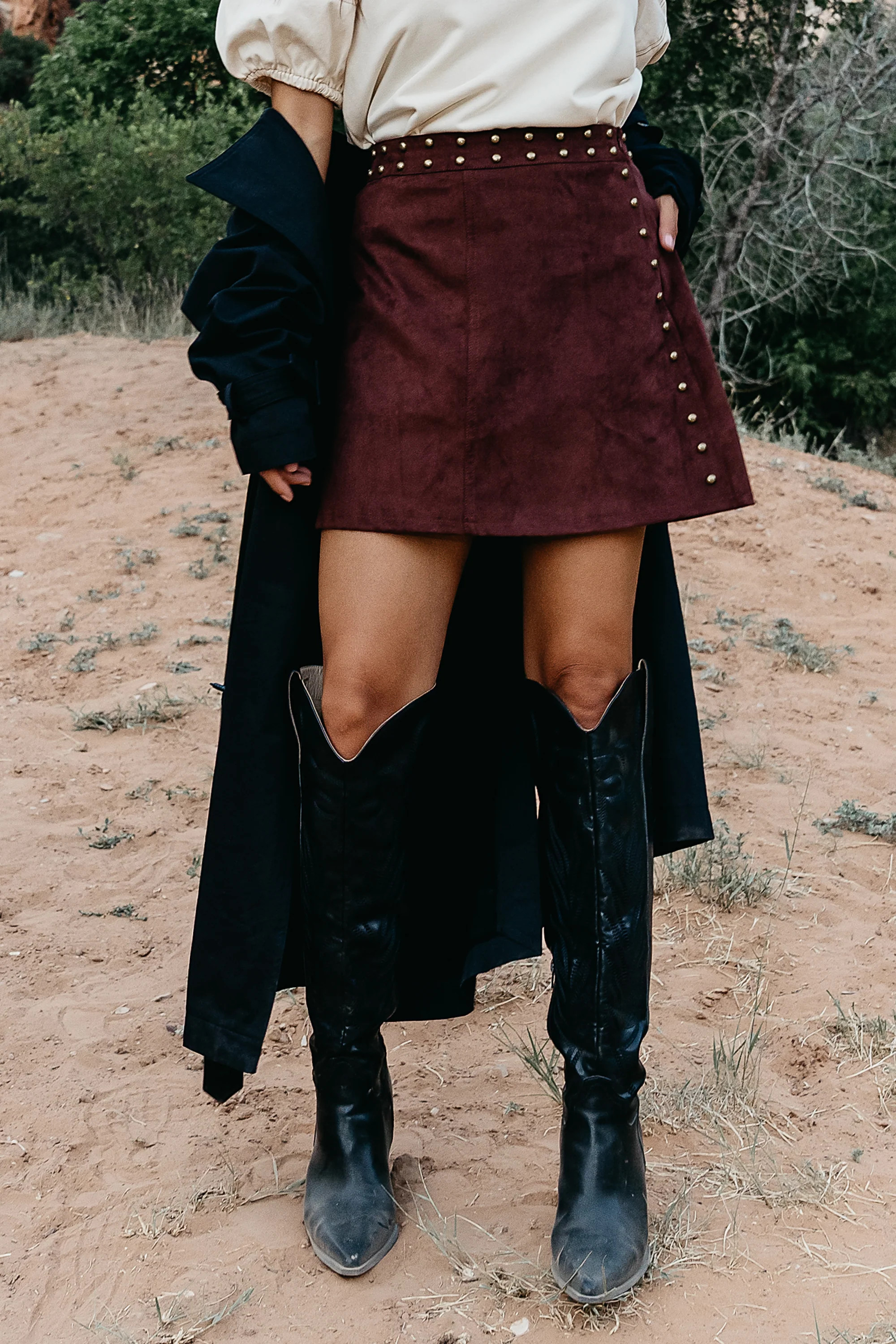Kori Studded Mini Skirt in Burgundy | Böhme US
