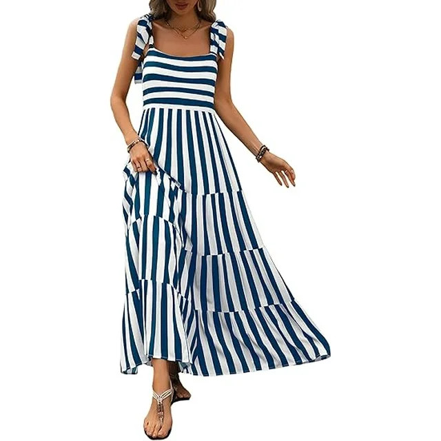 PRETTYGARDEN Women Dresses Summer Floral Sleeveless Maxi Dress Casual Spaghetti Strap Tiered Flow... | Walmart (US)