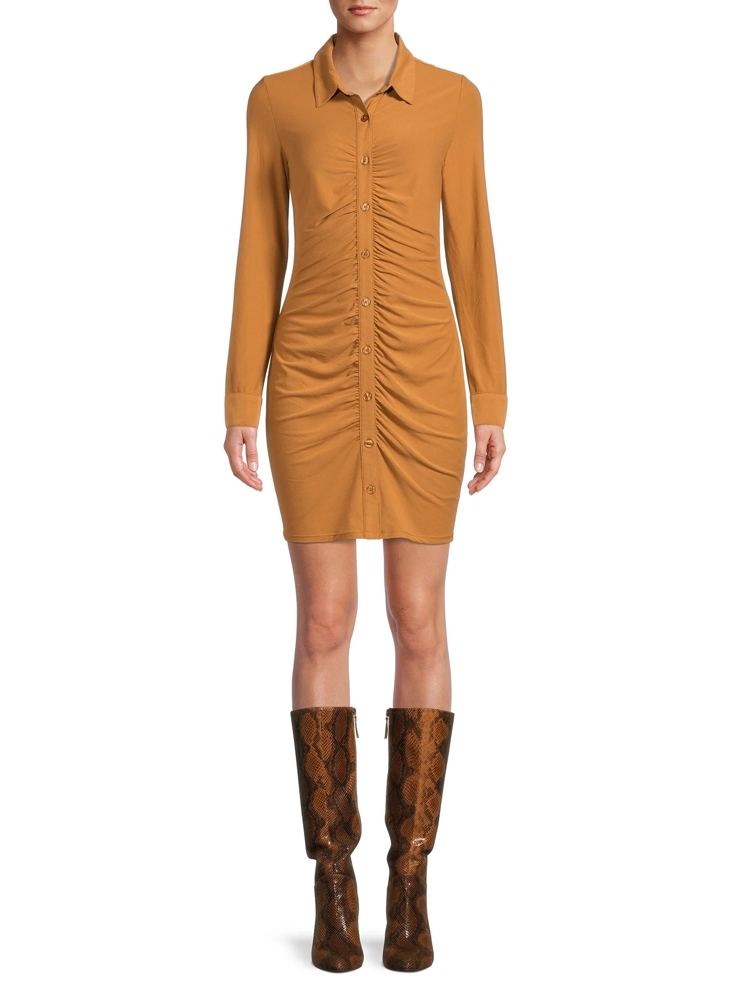 No Boundaries Juniors' Ruched Button Front Dress | Walmart (US)