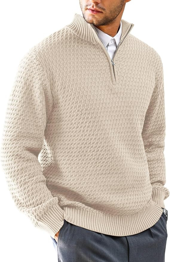 Men's Quarter-Zip Sweater Textured-Knit Mock Neck Pullover Business Casual Slim Fit, S-5XL | Amazon (US)