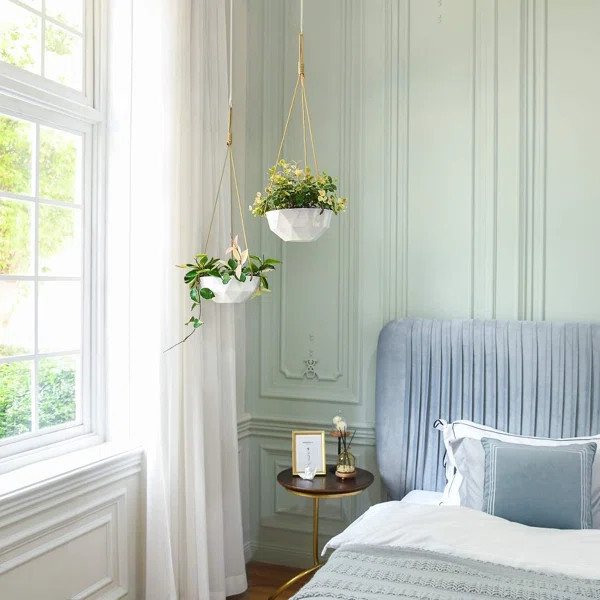 9 Inch Ceramic Hanging Planter Indoor Outdoor Modern Geometric Flower Plant Pot White Porcelain H... | Wayfair North America