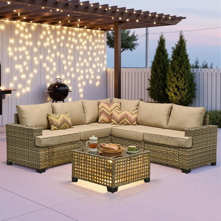 Ovios 6-Piece Outdoor Patio Furniture Set with Solar-Powered Lighted Coffee Table, All-Weather Wi... | Walmart (US)