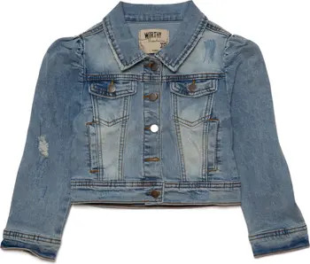 WORTHY THREADS Kids Puff Sleeve Denim Jacket | Nordstrom | Nordstrom