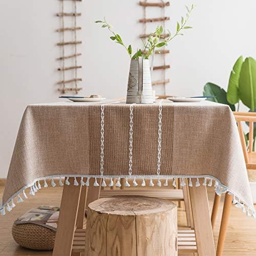Amazon.com: Oubonun Rustic Lattice Tablecloth Cotton Linen Light Coffee Square Table Cloths for K... | Amazon (US)
