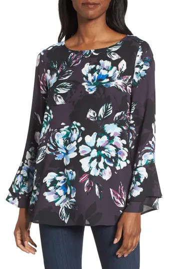 Women's Chaus Twilight Blooms Bell Sleeve Blouse | Nordstrom
