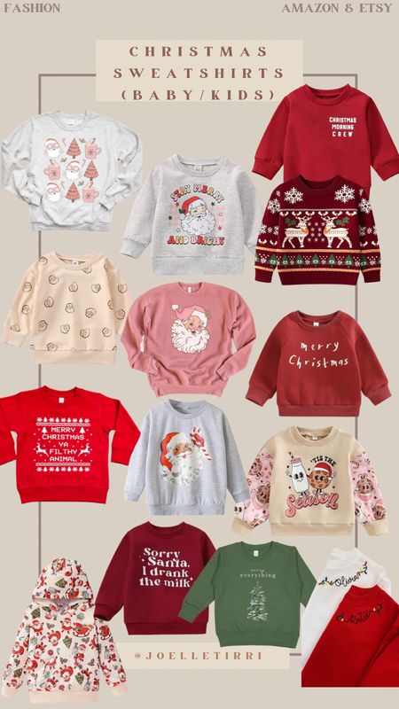 Christmas / Holiday sweatshirts for babies and kids! All from Amazon or Etsy!

#christmasoutfit #christmassweatshirt #toddleroutfit #babyoutfit #kidsclothes #etsy #amazon #prime 

#LTKHoliday #LTKGiftGuide #LTKkids