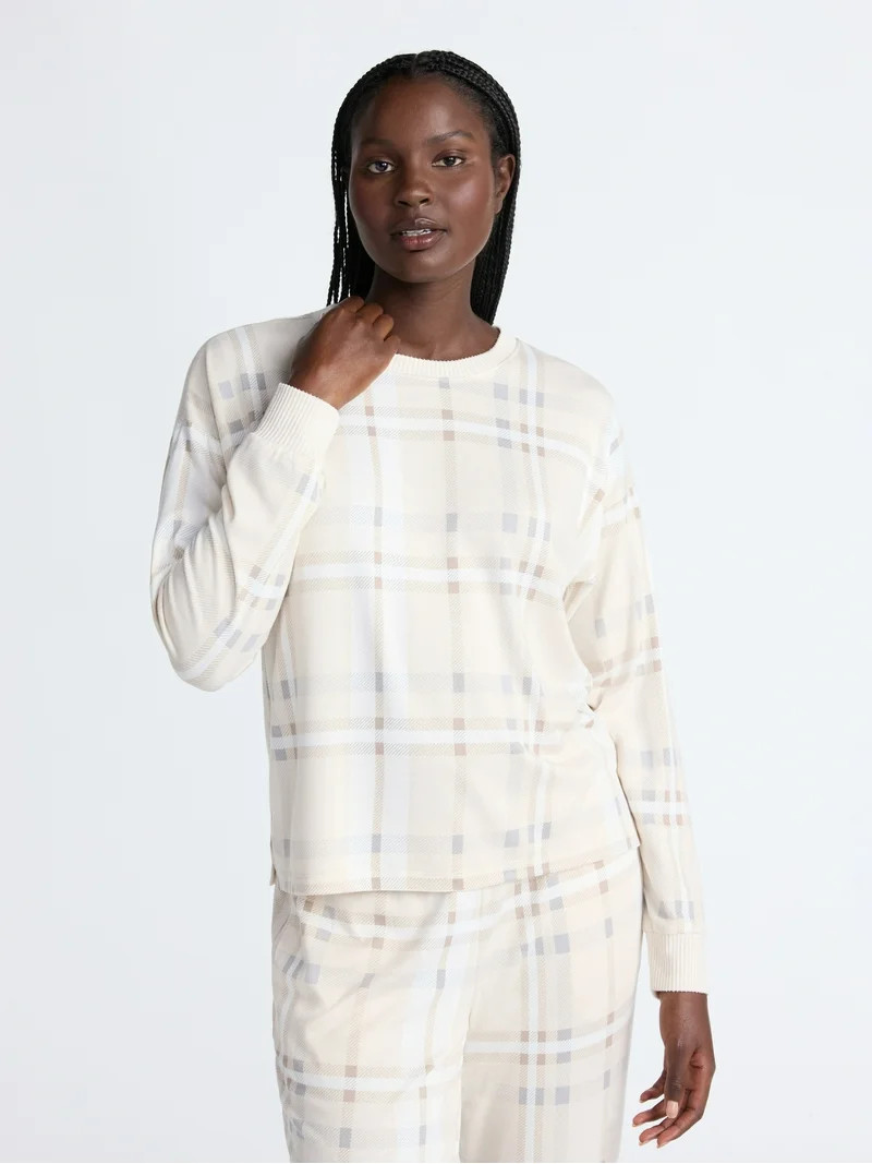 Joyspun Women's Cozy Lounge Collection Hacci Knit Sleep Top with Long Sleeves, Sizes XS-3X | Walmart (US)