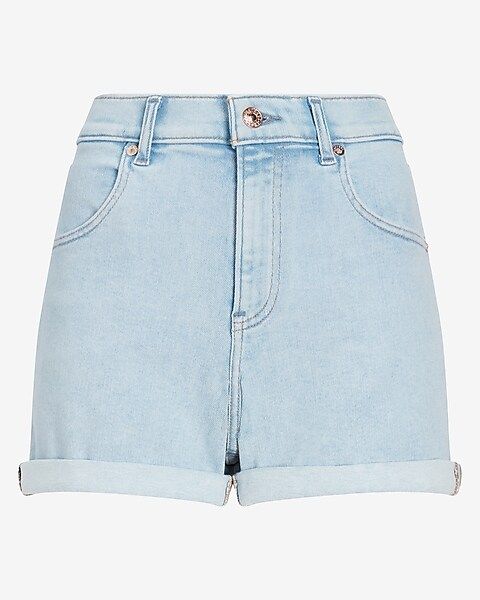 Super High Waisted Double Rolled Mom Jean Shorts | Express