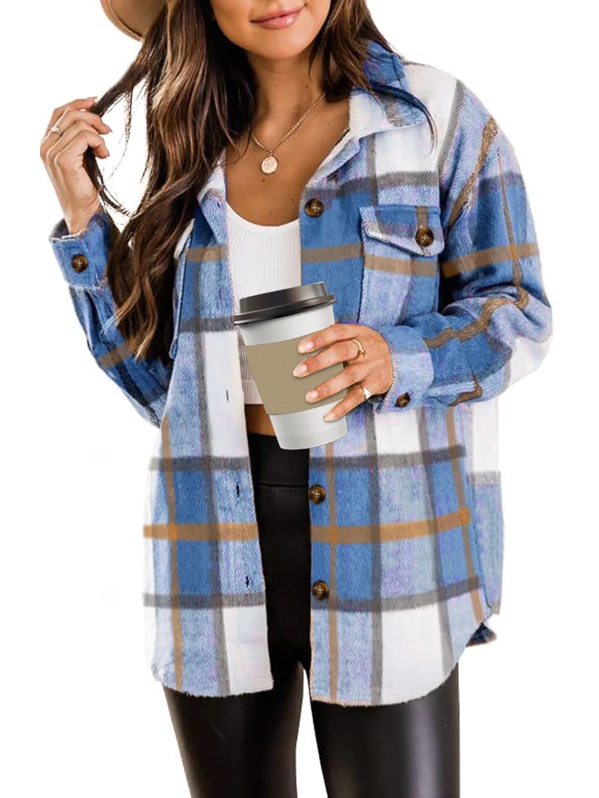 Rosvigor Flannel Shirts for Women Plaid Jackets Long Sleeve Shackets Womens Button Down Coats War... | Walmart (US)