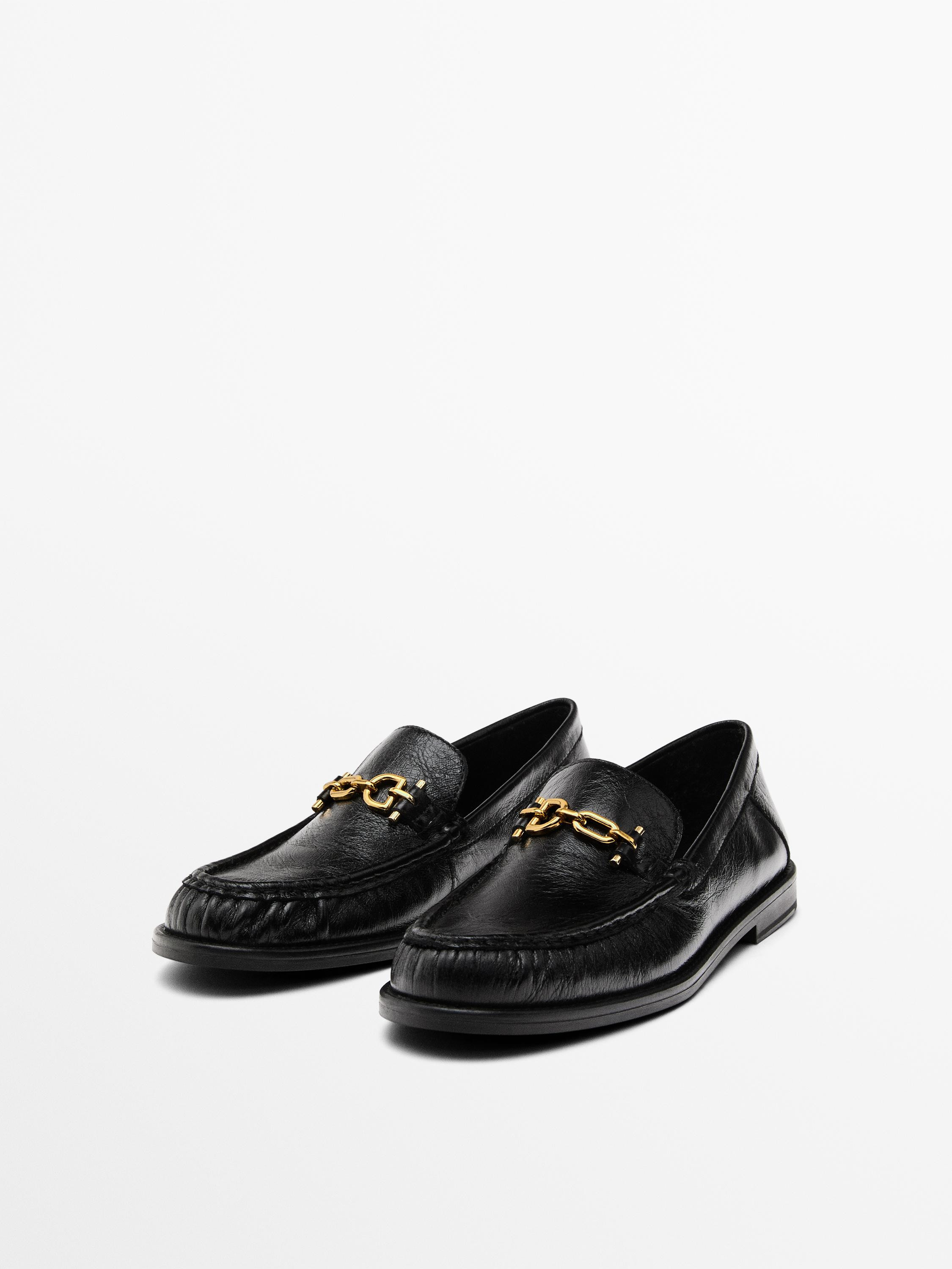 Crackled leather loafers with decorative detail | Massimo Dutti UK