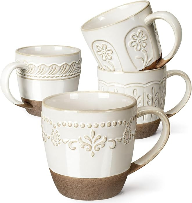 Artena Ceramic Coffee Mugs Set of 4, 16oz Embossed Large Latte Mugs Coffee Cups with Handle for T... | Amazon (US)