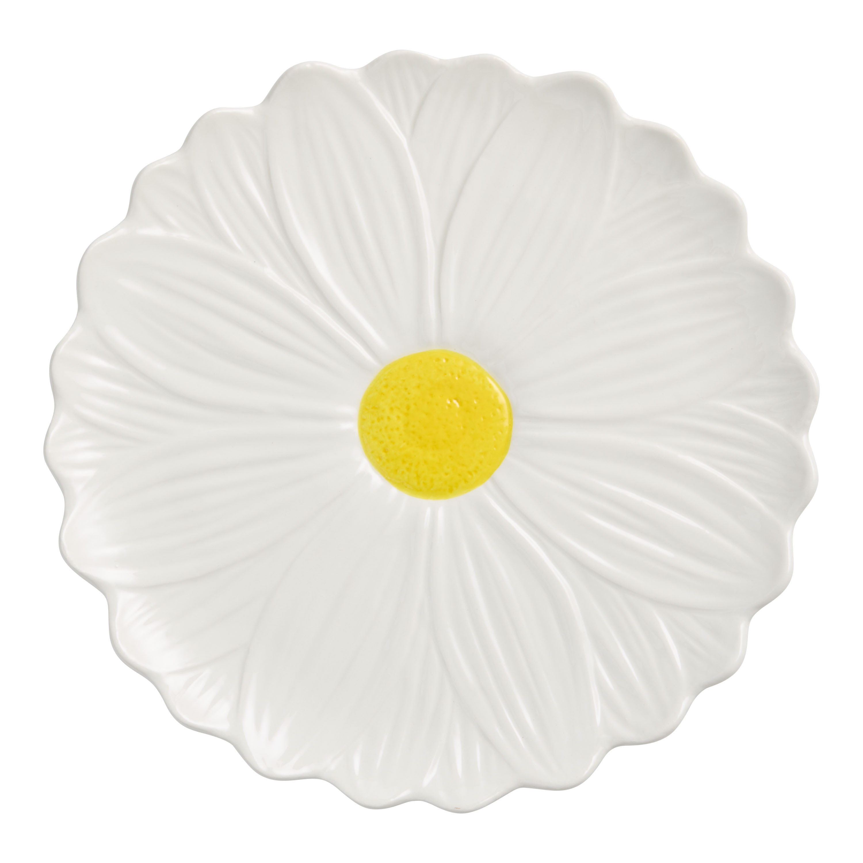 White and Yellow Daisy Hand Painted Figural Serving Platter | World Market