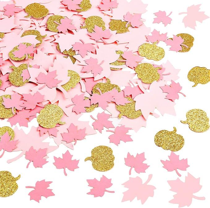 200 Pieces Pink and Gold Pumpkin Confetti Baby Shower Maple Leaf Confetti Glitter Pumpkin Decorat... | Amazon (US)