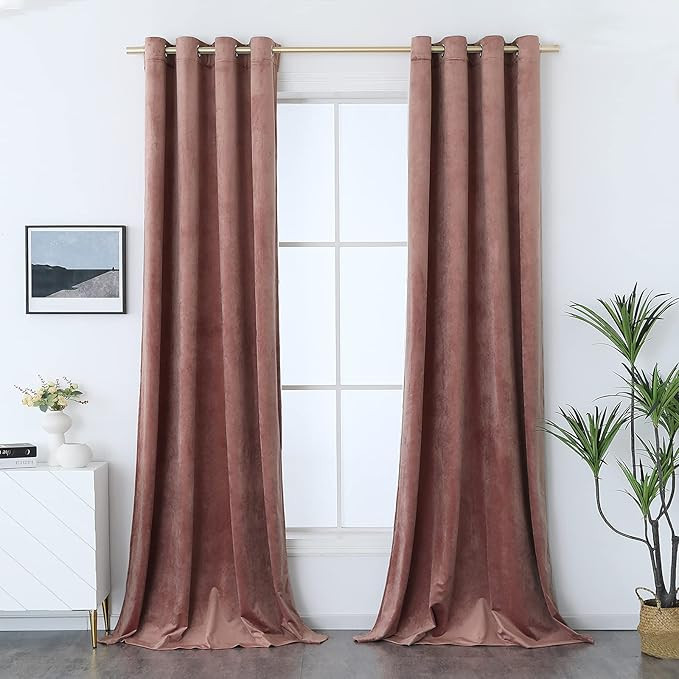 Timeper 108 inches Long Curtains - Super Soft Velvet Blackout Drapes for Sliding Door, Grommet Th... | Amazon (US)
