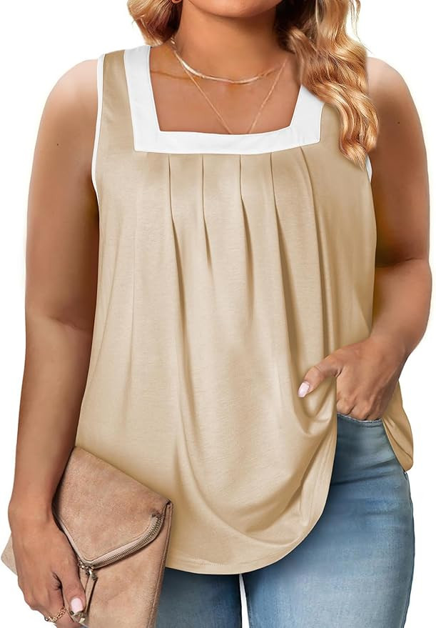 Eytino Women Plus Size Tank Tops Summer Casual Square Neck Sleeveless Blouse Shirts(1X-5X) | Amazon (US)
