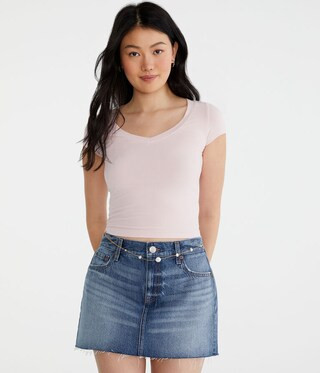 Seriously Soft Ribbed V-Neck Baby Tee | Aeropostale