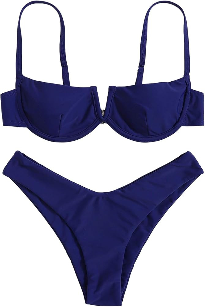 SheIn Women's 2 Piece Swimsuit Bikini Set Underwire High Cut Bathing Suit Swimwear | Amazon (US)
