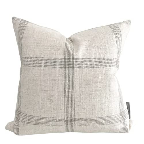 Hackner Home | Linen Windowpane Pillow Cover | Gray, White, and Black (22" x 22", Modern) | Amazon (US)