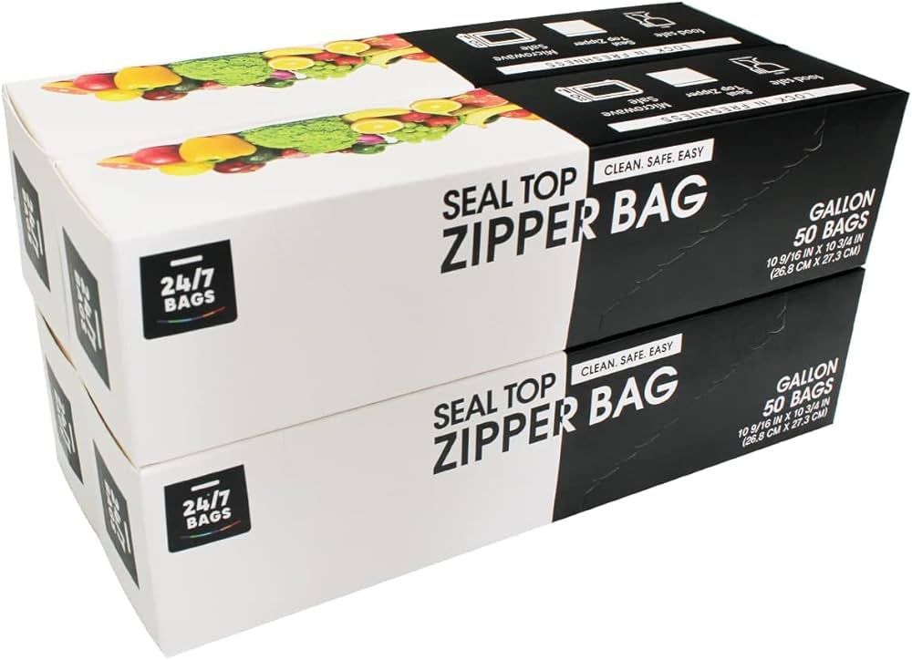 24/7 Bags Double Ziplock Gallon Bags, 200 Count Easy Open Tabs (4 Pack of 50) | Amazon (US)
