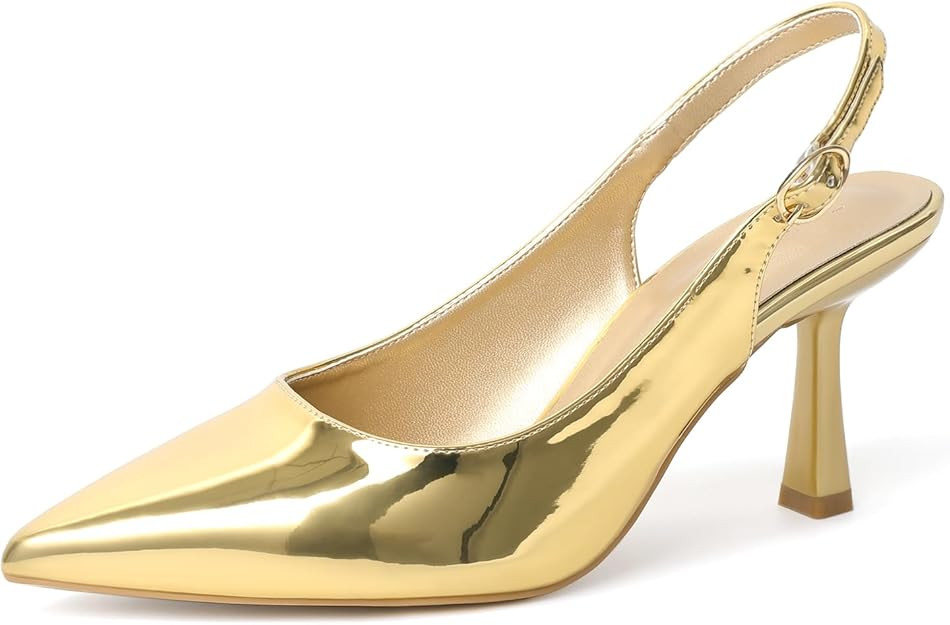 Women's Slingback Pointed Closed Toe Heels 3.35 inches Kitten Stiletto Heel Pumps Wedding Party C... | Amazon (US)