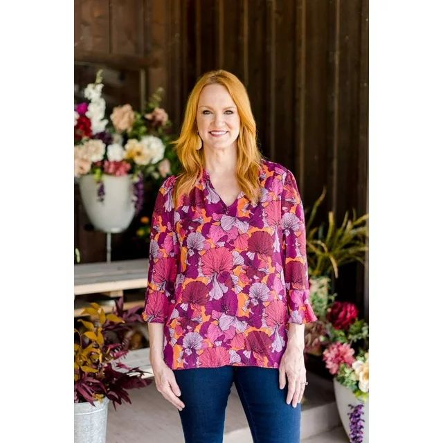 The Pioneer Woman Ruffle Neck Blouse with Flounce Sleeves, Women's | Walmart (US)