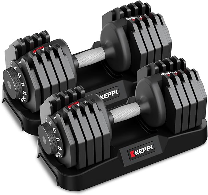 Keppi Adjustable Dumbbells Set-25lb/40lb/55lb/60lb, Anti-Slip Metal Fast Adjust Weight Handle, Ex... | Amazon (US)