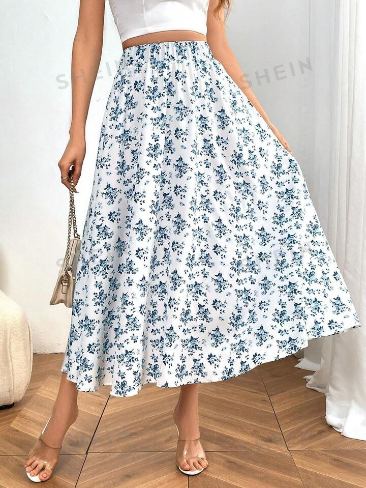 Ladies' Elegant Casual Floral Printed Midi Skirt | SHEIN