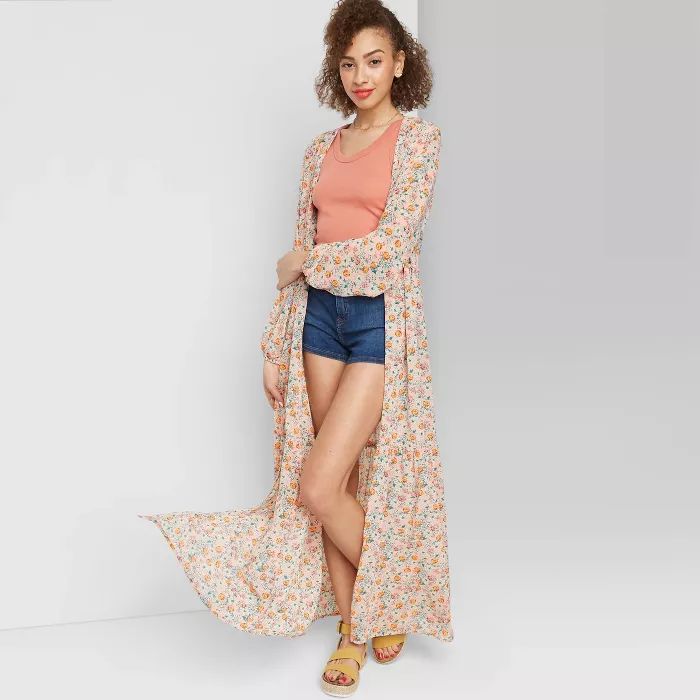 Women's Floral Print Long Sleeve Tiered Duster Kimono - Wild Fable™ | Target