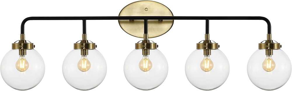 JONATHAN Y JYL9555A Caleb 38" 5-Light Contemporary Transitional Iron/Glass LED Vanity Light, Bras... | Amazon (US)