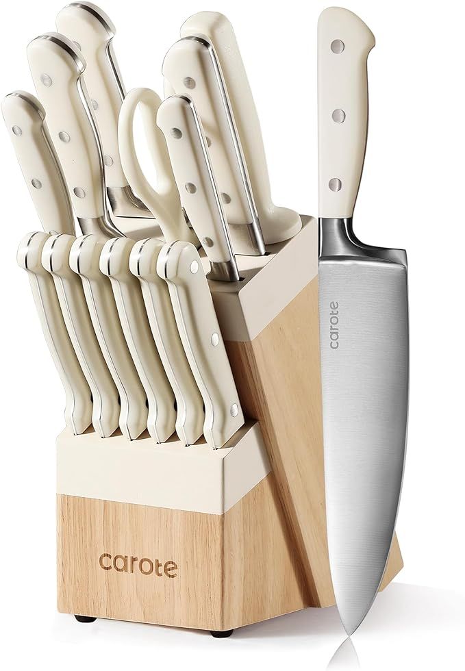 CAROTE 14 Pieces Knife Set with Block, Forged, High Carbon Stainless Steel Sharp Blade Block Knif... | Amazon (US)