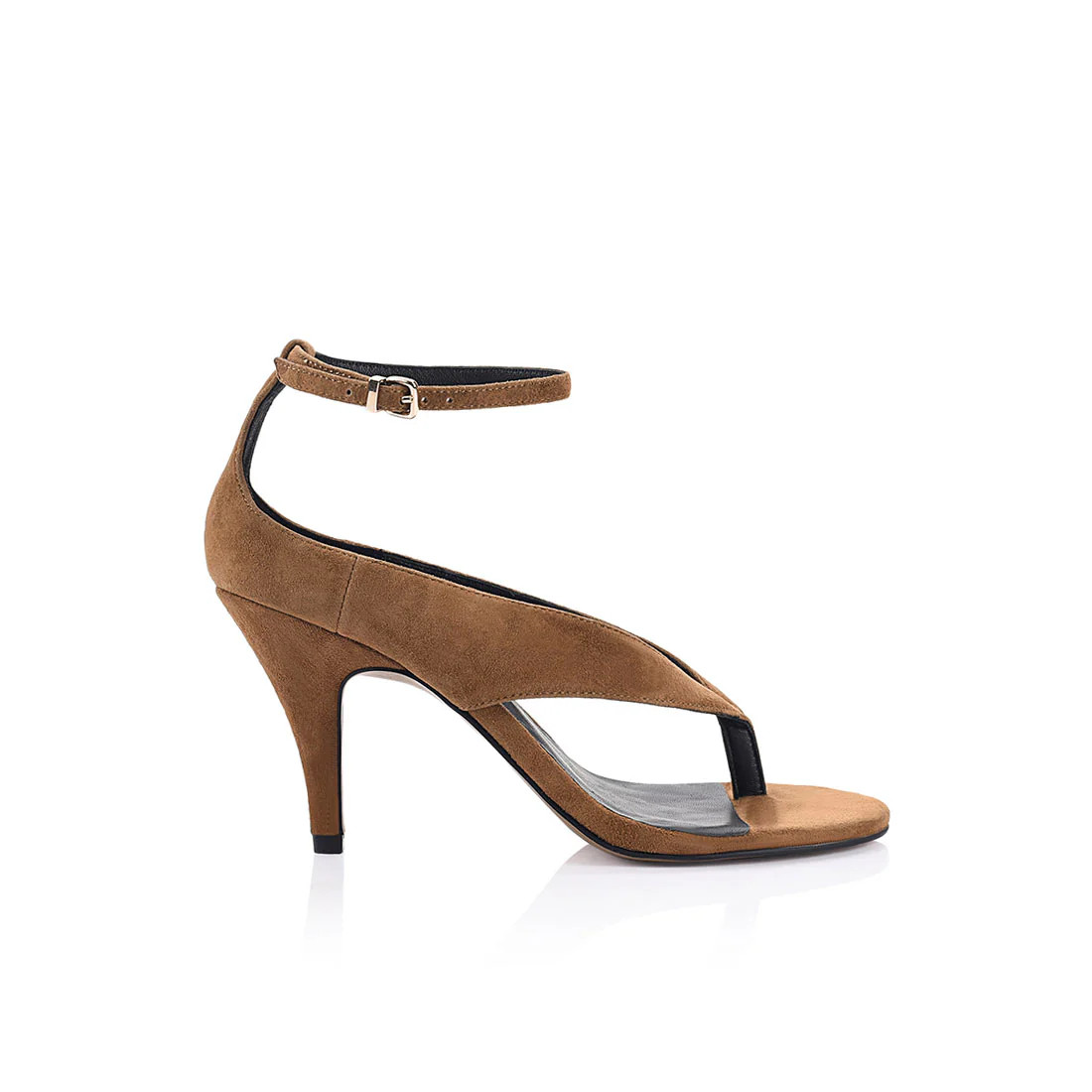 Hazel Thong Heeled Sandal Brown Suede | Lana Wilkinson
