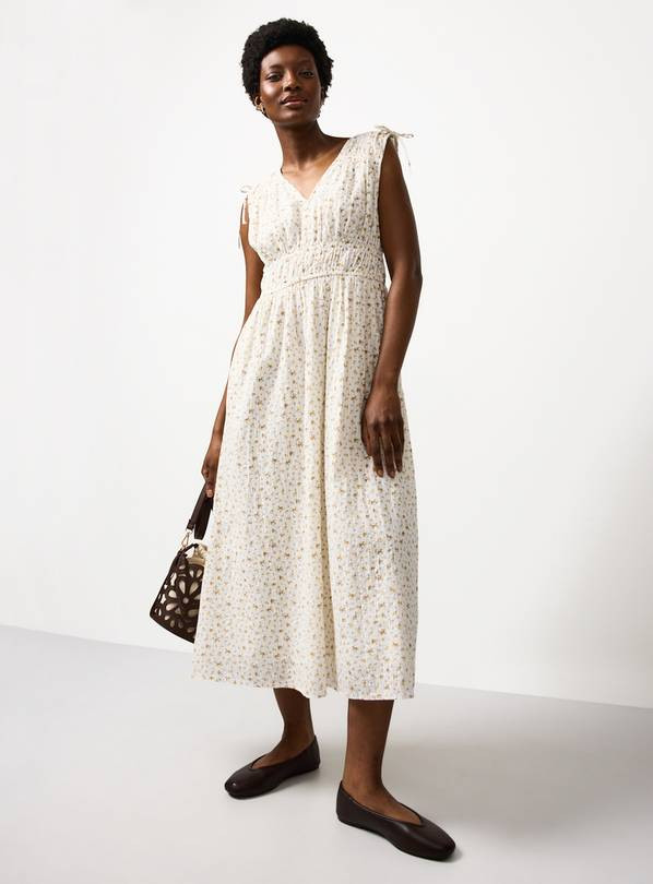 Cream Floral Print Shirred Midaxi Dress 20 | Tu Clothing