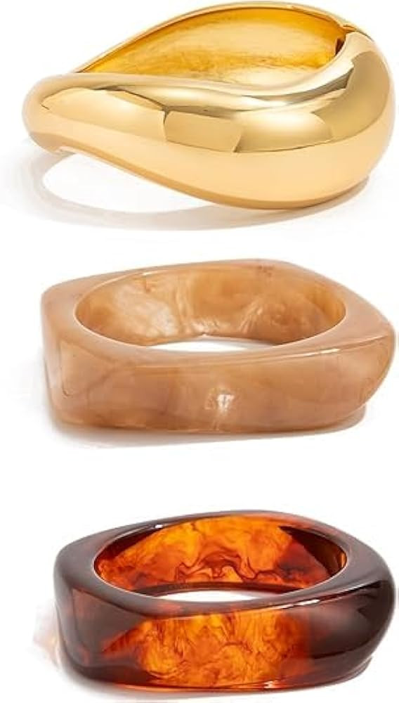 Ingemark Chunky Acrylic Bangles Bracelets for Women Gold Wide Cuff Minimalist Jewelry Statement C... | Amazon (US)