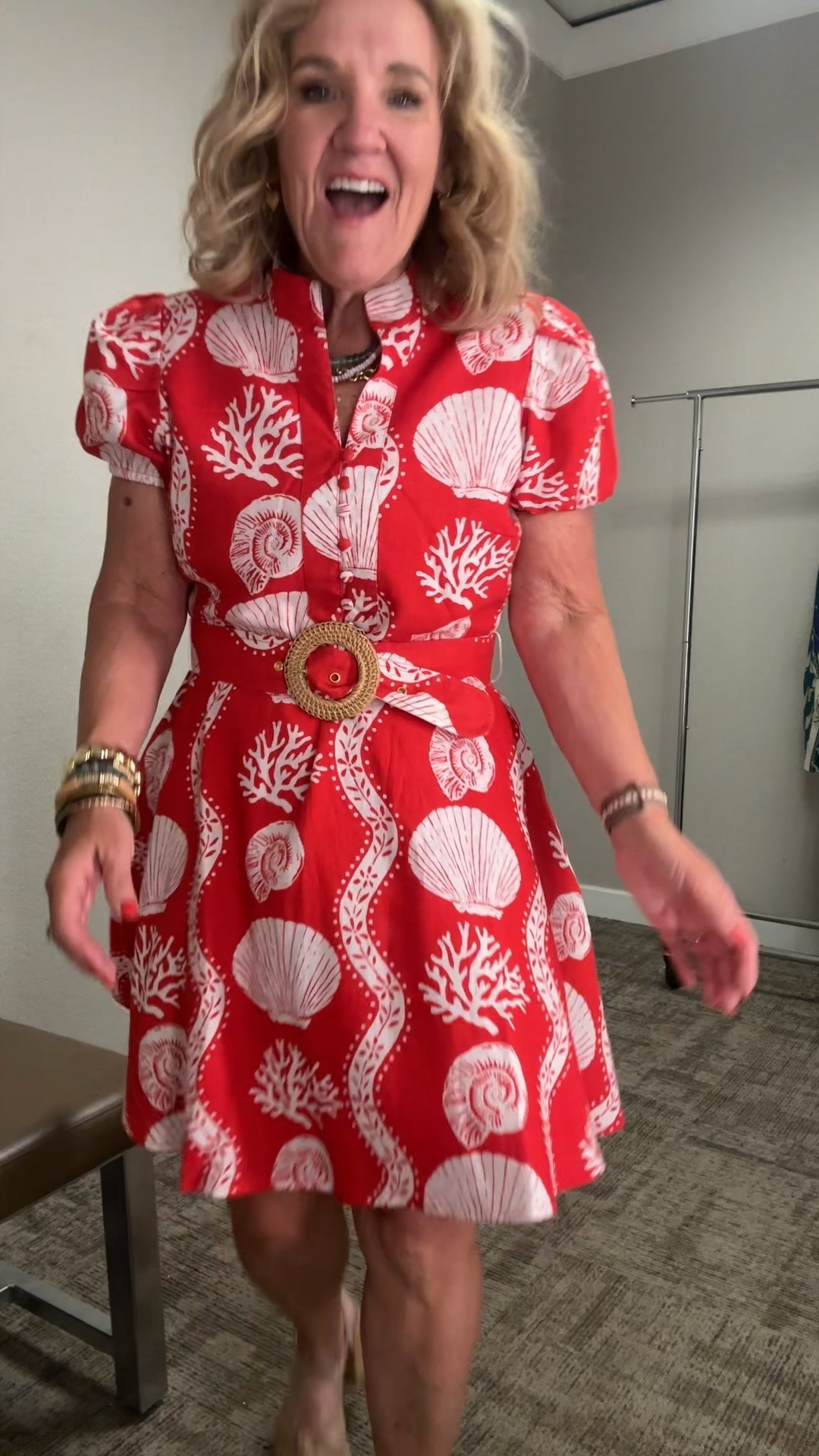 Must size up in this brand. Wearing a large. It’s super cute for your east coast summer style 
Linking a few others of the same brand  