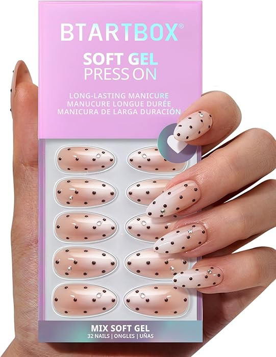 BTArtbox Press On Nails Almond - Gala Polka, 3D Polka Dot Ombre Medium Press On Nails with Glue a... | Amazon (US)