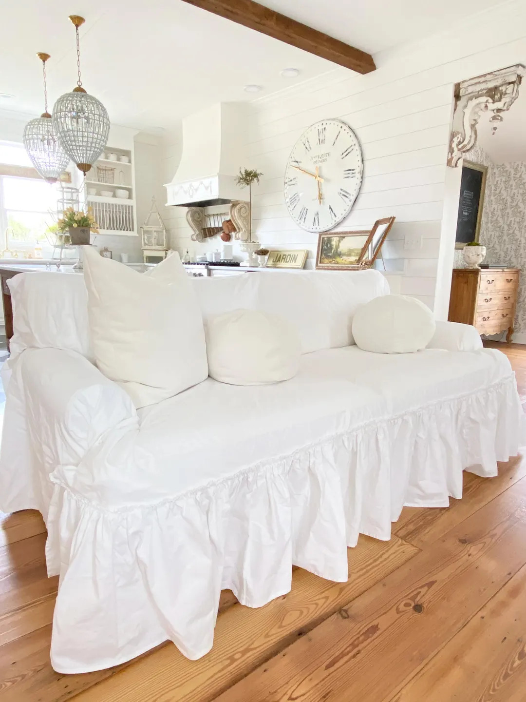 Ruffled Cotton Sofa Slipcover | Farmhouse Cottage Decor - Etsy | Etsy (US)