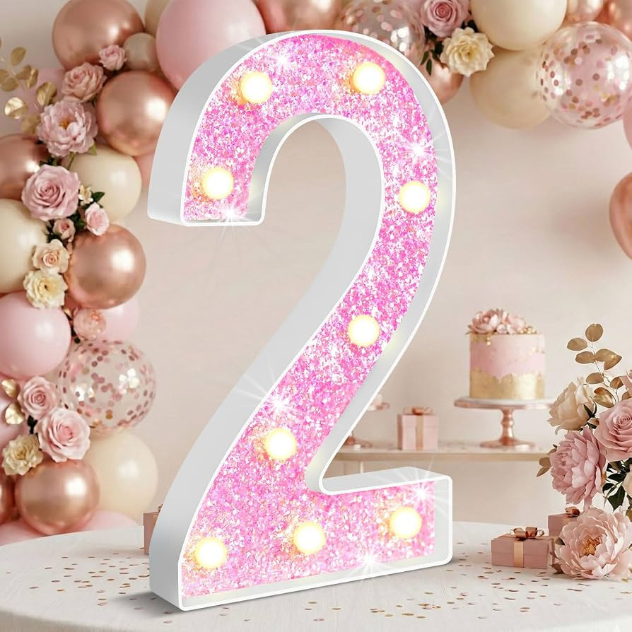 12.6 Inch LED Pink Marquee Light Up Numbers, Sweet 2nd Birthday Decorations Number Lights as Gift... | Amazon (US)