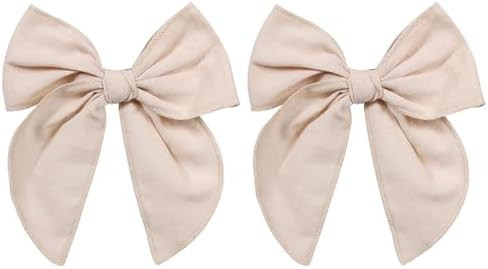 5.5" Beige Cotton Linen Ribbon Hair Bows 2pc Fable Sailor Hair Bow Clips Alligator Barrettes for ... | Amazon (US)