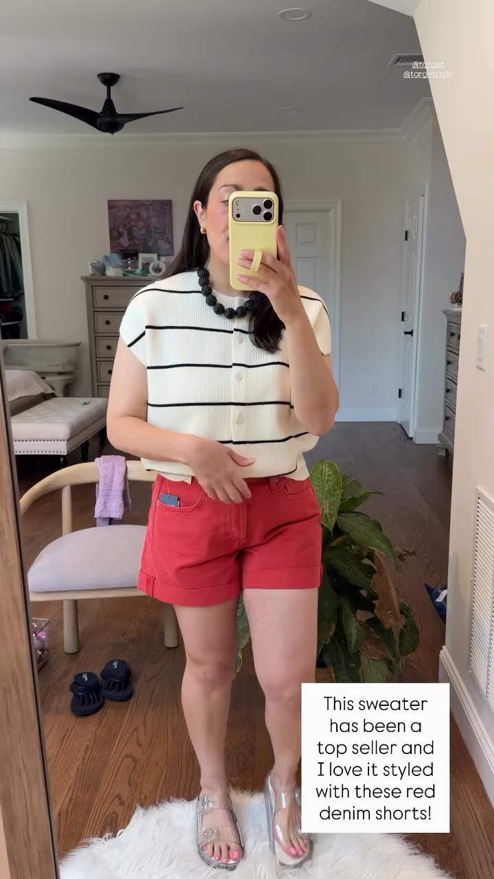 This sweater has been a top seller and I love it styled with these red denim shorts! @target @targetstyle